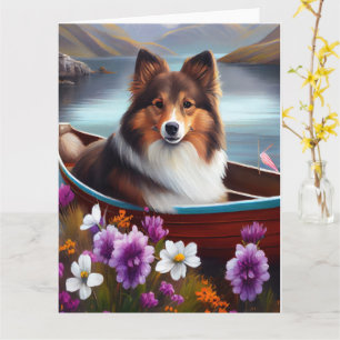 Shetland Sheepdog on a Paddle: A Scenic Adventure Card