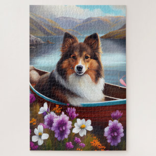 Shetland Sheepdog on a Paddle: A Scenic Adventure Jigsaw Puzzle