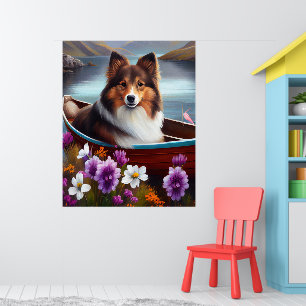 Shetland Sheepdog on a Paddle: A Scenic Adventure Poster