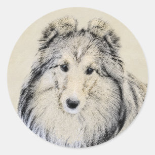 Shetland Sheepdog Painting - Cute Original Dog Art Classic Round Sticker