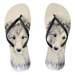 Shetland Sheepdog Painting - Cute Original Dog Art Jandals