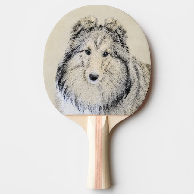 Shetland Sheepdog Painting - Cute Original Dog Art Ping Pong Paddle (Front)
