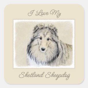 Shetland Sheepdog Painting - Cute Original Dog Art Square Sticker