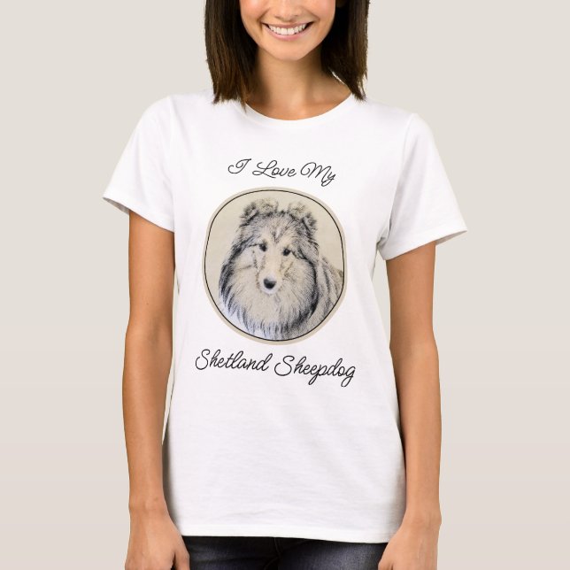 Shetland Sheepdog Painting - Cute Original Dog Art T-Shirt (Front)