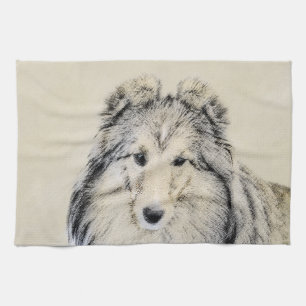 Shetland Sheepdog Painting - Cute Original Dog Art Tea Towel