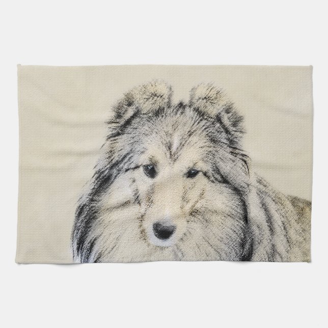 Shetland Sheepdog Painting - Cute Original Dog Art Tea Towel (Horizontal)