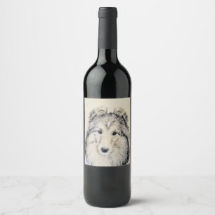 Shetland Sheepdog Painting - Cute Original Dog Art Wine Label