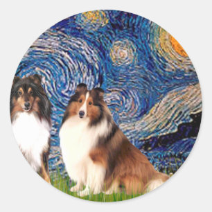 Shetland Sheepdog Pair - Starry Night Classic Round Sticker