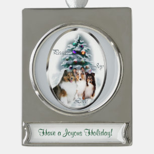 Shetland Sheepdog Personalised Christmas Silver Plated Banner Ornament