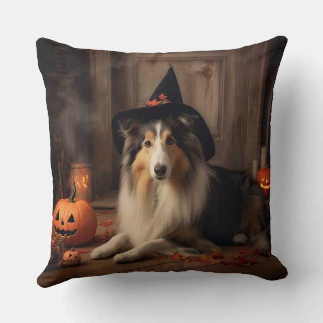 Shetland Sheepdog Pumpkins Halloween Scary  Cushion (Back)