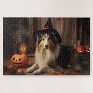Shetland Sheepdog Pumpkins Halloween Scary  Jigsaw Puzzle