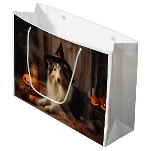 Shetland Sheepdog Pumpkins Halloween Scary  Large Gift Bag