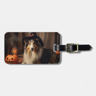 Shetland Sheepdog Pumpkins Halloween Scary Luggage Tag