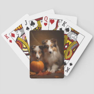 Shetland Sheepdog Puppy Autumn Delight Pumpkin Playing Cards