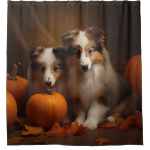 Shetland Sheepdog Puppy Autumn Delight Pumpkin Shower Curtain