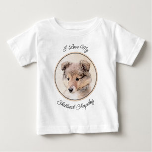 Shetland Sheepdog Puppy Painting Original Dog Art Baby T-Shirt