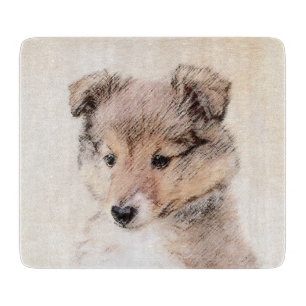 Shetland Sheepdog Puppy Painting Original Dog Art Cutting Board