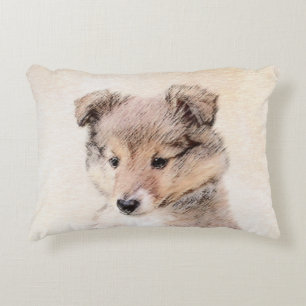 Shetland Sheepdog Puppy Painting Original Dog Art Decorative Cushion