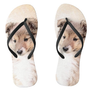 Shetland Sheepdog Puppy Painting Original Dog Art Jandals
