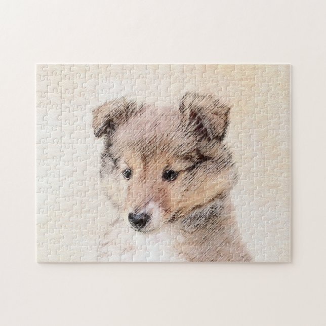 Shetland Sheepdog Puppy Painting Original Dog Art Jigsaw Puzzle (Horizontal)