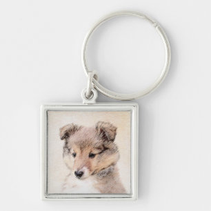 Shetland Sheepdog Puppy Painting Original Dog Art Key Ring