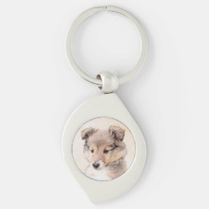 Shetland Sheepdog Puppy Painting Original Dog Art Key Ring