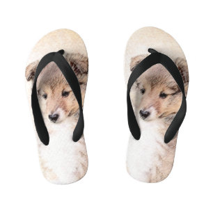 Shetland Sheepdog Puppy Painting Original Dog Art Kid's Jandals