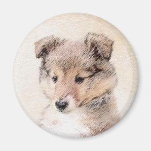 Shetland Sheepdog Puppy Painting Original Dog Art Magnet