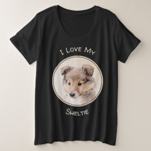 Shetland Sheepdog Puppy Painting Original Dog Art Plus Size T-Shirt