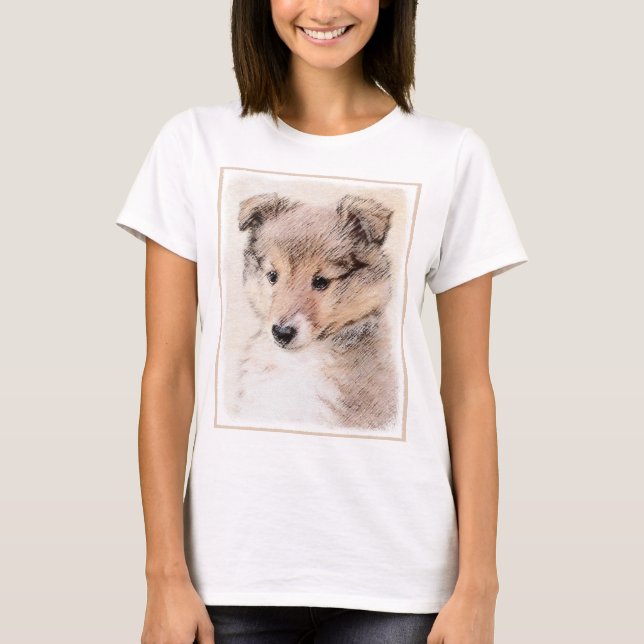 Shetland Sheepdog Puppy Painting Original Dog Art T-Shirt (Front)