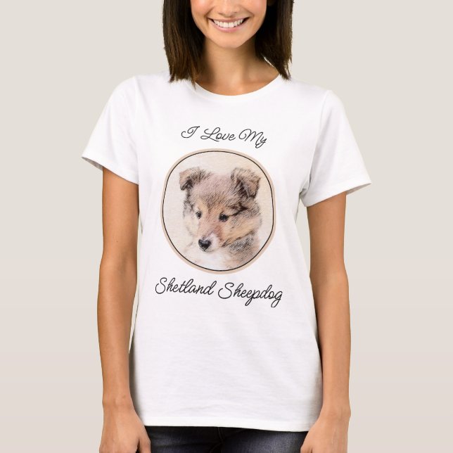 Shetland Sheepdog Puppy Painting Original Dog Art T-Shirt (Front)