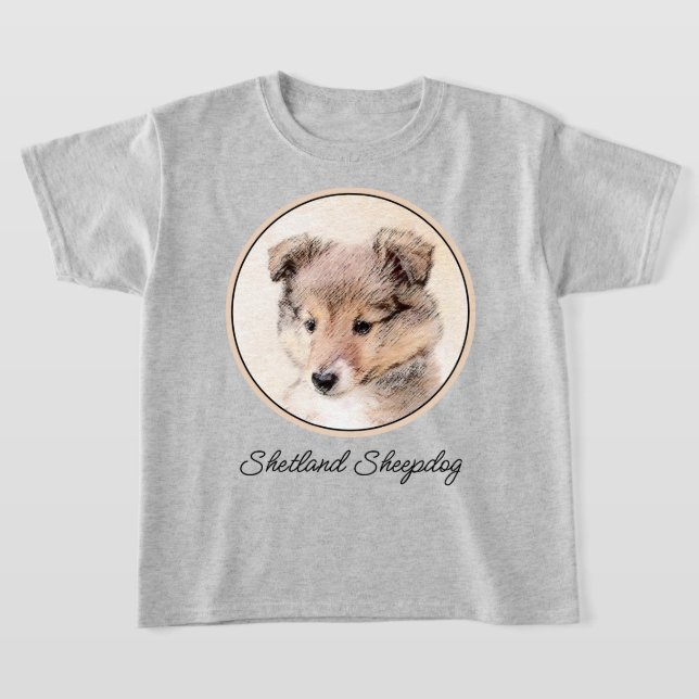 Shetland Sheepdog Puppy Painting Original Dog Art T-Shirt (Laydown)