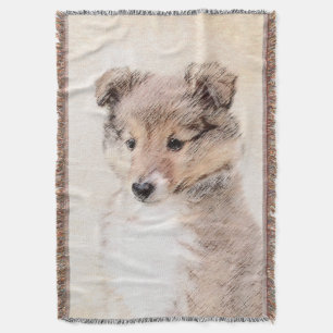 Shetland Sheepdog Puppy Painting Original Dog Art Throw Blanket
