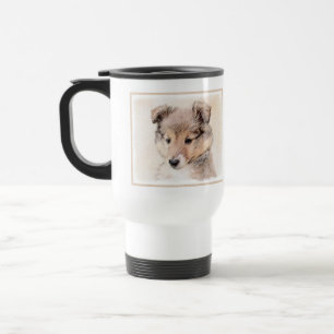 Shetland Sheepdog Puppy Painting Original Dog Art Travel Mug