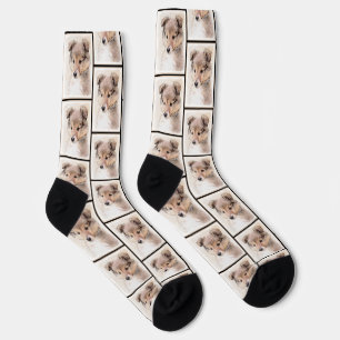 Shetland Sheepdog Puppy Painting Sheltie Dog Art Socks