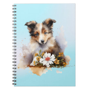 Shetland Sheepdog Puppy Pet Watercolor Flower Notebook