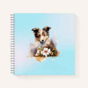 Shetland Sheepdog Puppy Pet Watercolor Flower Notebook