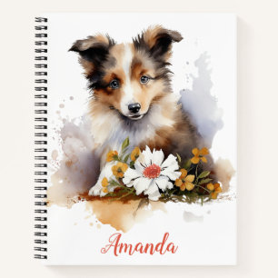 Shetland Sheepdog Puppy Pet Watercolor Flower Notebook