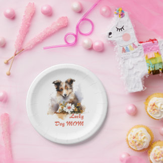 Shetland Sheepdog Puppy Pet Watercolor Flower Paper Plate