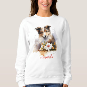 Shetland Sheepdog Puppy Pet Watercolor Flower Sweatshirt
