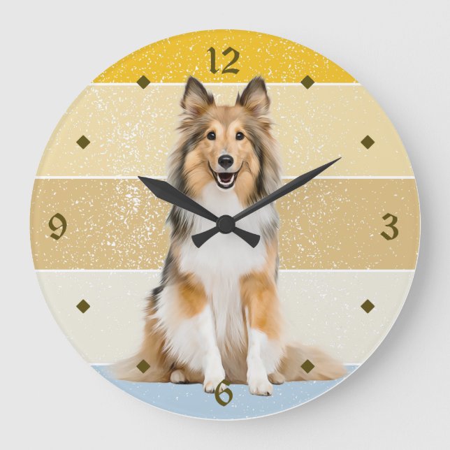 Shetland Sheepdog Retro Sunset Clock (Front)