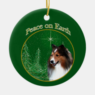 Shetland Sheepdog (sable) Peace Ceramic Tree Decoration