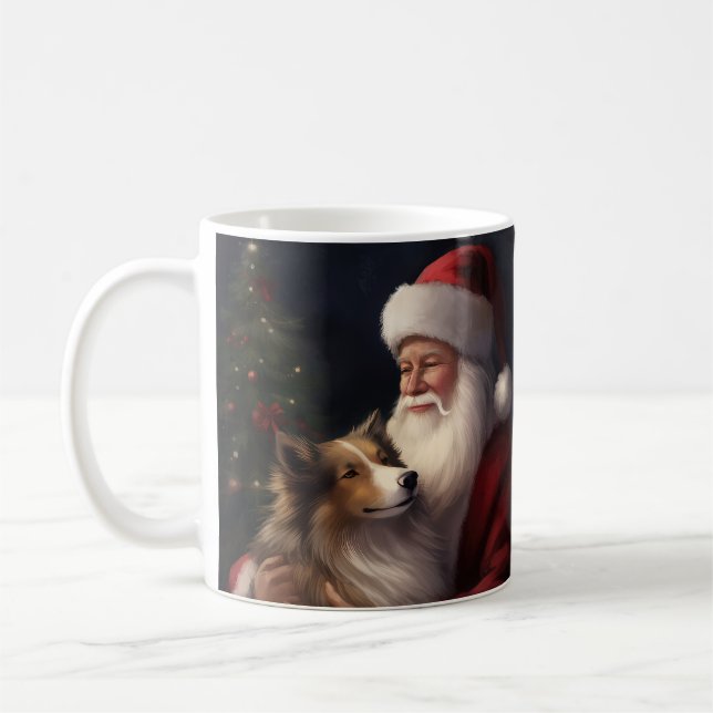 Shetland Sheepdog Santa Claus Festive Christmas Coffee Mug (Left)