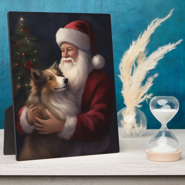 Shetland Sheepdog Santa Claus Festive Christmas Plaque (Side)
