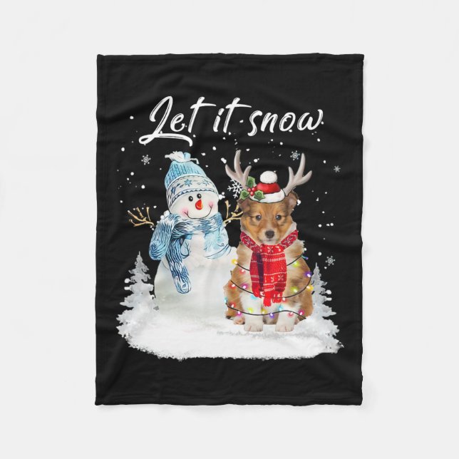 Shetland Sheepdog Santa Dog Christmas Snowman Xmas Fleece Blanket (Front)