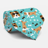 Shetland Sheepdog Sheltie Aqua Paw Print Neck Tie
