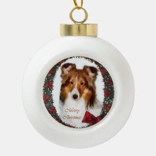 Shetland Sheepdog Sheltie Christmas Ceramic Ball Christmas Ornament