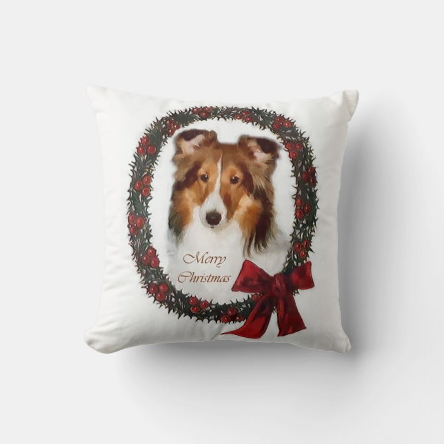 Shetland Sheepdog Sheltie Christmas Cushion (Front)