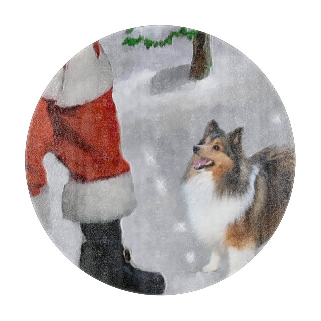 Shetland Sheepdog Sheltie Christmas Cutting Board (Front)