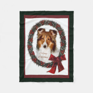 Shetland Sheepdog Sheltie Christmas  Fleece Blanket